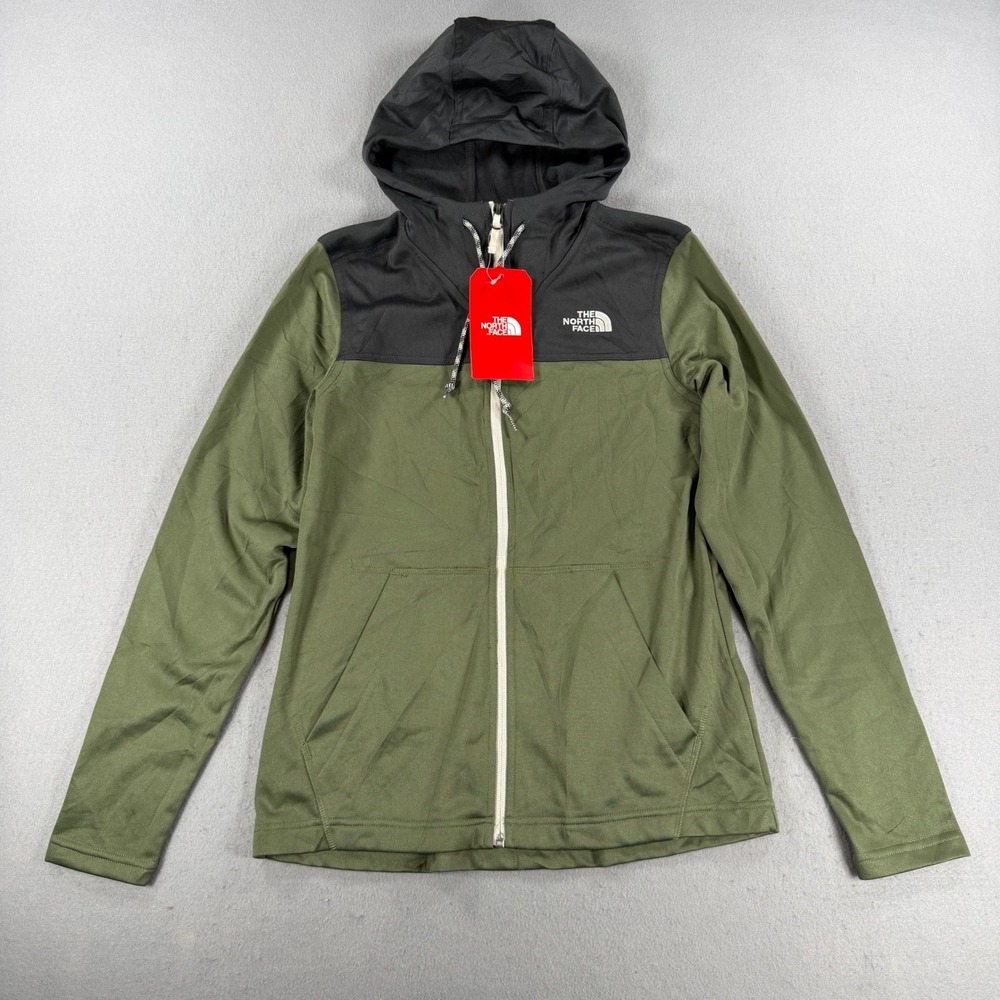The North Face Womens Colorblock Full Zip Hoodie Olive Green Black Small NWT